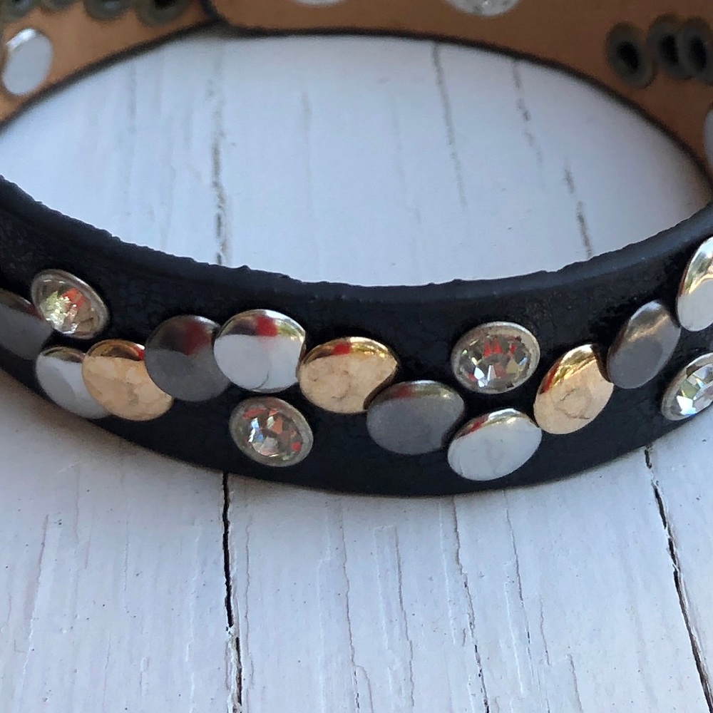 Leather Bracelet Crystal Snap Bracelet Studs Snap Cuff Bracelet